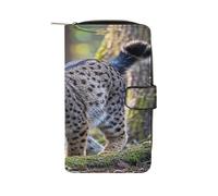 QMKFWT Wild Bobcat Portefeuille long en cuir pour chéquier classique à deux volets avec fenêtre pour carte d'identité