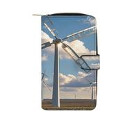 QMKFWT Windmills Portefeuille long en cuir pour chéquier classique à deux volets avec fenêtre pour carte d'identité