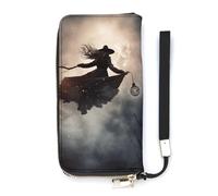 QMKFWT Witch Flight Portefeuille grande capacité en cuir PU avec longue fermeture éclair Unisexe Blanc 20 x 10,5 cm, blanc, 20x10.5cm, Portefeuille