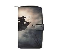 QMKFWT Witch Flight Portefeuille long en cuir pour chéquier classique à deux volets avec fenêtre pour carte d'identité