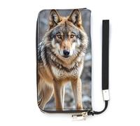 QMKFWT Wolf Portefeuille grande capacité en cuir synthétique avec longue fermeture éclair Unisexe Blanc 20 x 10,5 cm, blanc, 20x10.5cm, Portefeuille