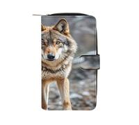 QMKFWT Wolf Portefeuille long en cuir pour chéquier classique à deux volets pour femme avec fenêtre d'identification