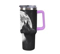 QMKFWT Wolves Under The Moon - Tasse à café de voyage réutilisable en acier inoxydable durable avec poignée et paille, résistant aux fuites, portable, gobelet isotherme pour homme et femme, 1,2 l