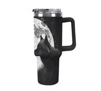 QMKFWT Wolves Under The Moon - Tasse à café de voyage réutilisable en acier inoxydable durable avec poignée et paille, résistant aux fuites, portable, gobelet isotherme pour homme et femme, 1,2 l