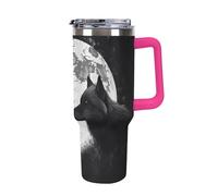 QMKFWT Wolves Under The Moon - Tasse à café de voyage réutilisable en acier inoxydable durable avec poignée et paille, résistant aux fuites, portable, gobelet isotherme pour homme et femme, 1,2 l