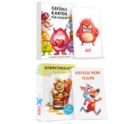 QMLING 82 cartes d'affirmation pour enfants, 32 cartes de monstres sentiments avec textes explicatifs, 50 cartes de pleine conscience pour plus d'amour de soi, de gratitude, de courage
