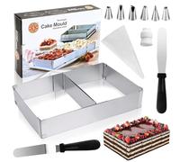 QMLING Cadre de cuisson rectangulaire réglable en acier inoxydable : cadre de cuisson rectangulaire avec séparateur spatule poche à douille et douilles, anneau à gâteau carré pour la cuisson des