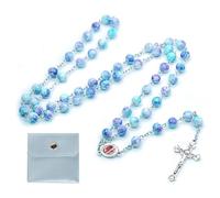 QMLING Chaîne de Chapelet, Chapelet Catholique avec Croix et Image de Marie, Rosario avec Pochette à Bouton, Chaîne de Prière Chrétienne pour Cadeaux de Prière (Bleu)