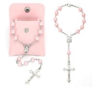 QMLING Lot de 2 Chapelets Catholiques, Chapelet de Voiture avec Croix et Image de Marie, Chapelet Chrétien avec 2 Pochettes à Bouton pour la Prière Cadeaux (Rose)