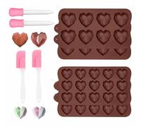 QMLING Lot de 4 moules à chocolats en silicone en forme de cœur, 3D diamant chocolat, 8 cavités et 15 cavités, moule en silicone en forme de cœur, moules à chocolat avec compte-gouttes, spatule pour