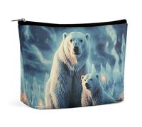 QMNBTES Grande trousse de maquillage de voyage avec deux ours polaires pour femme - Étanche - Pour sac à main - Organiseur de maquillage portable - Jolie pochette à fermeture éclair - Trousse de
