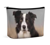 QMNBTES Grande trousse de maquillage de voyage Border Collie pour femme - Étanche - Pour sac à main - Organiseur de maquillage portable - Jolie pochette à fermeture éclair - Trousse de maquillage