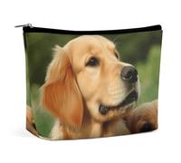 QMNBTES Grande trousse de maquillage de voyage en forme de chien Golden Retriever pour femme - Étanche - Pour sac à main - Organiseur de maquillage portable - Jolie pochette à fermeture éclair
