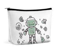 QMNBTES Grande trousse de maquillage de voyage en forme de robot de ligne pour femme, trousse de toilette étanche pour sac à main, trousse de maquillage portable, jolie pochette à fermeture éclair