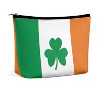 QMNBTES Grande trousse de maquillage de voyage « Happy Irish Holidays » pour femme - Étanche - Pour sac à main - Organiseur de maquillage portable - Jolie pochette à fermeture éclair - Trousse de