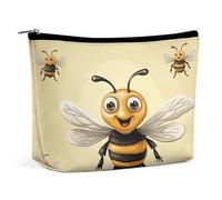 QMNBTES Grande trousse de maquillage de voyage Honey Bee pour femme - Étanche - Pour sac à main - Organiseur de maquillage portable - Jolie pochette à fermeture éclair - Trousse de maquillage amusante