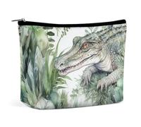 QMNBTES Grande trousse de maquillage de voyage vert crocodile pour femme, trousse de toilette imperméable pour sac à main, trousse de maquillage portable, jolie pochette à fermeture éclair, trousse de