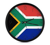 QMNBTES Horloge murale à quartz avec drapeau de l'Afrique du Sud, silencieuse, sans tic-tac, analogique, moderne, ronde, décorative pour salon, salle de bain, cuisine, salle de classe, chambre à