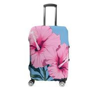 QMNBTES Housse de bagage à main avec deux fleurs d'hibiscus pour bagages, approuvée par la TSA - Housse de protection élastique anti-rayures et lavable - Convient aux valises de 48,3 à 76,2 cm, Blanc
