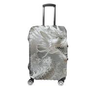 QMNBTES Housse de bagage à main de style dragon blanc pour bagages, approuvée par la TSA - Housse de protection élastique anti-rayures et lavable - Convient aux valises de 48,3 à 76,2 cm, Blanc, L