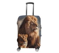 QMNBTES Housse de bagage à main deux lions pour bagages, approuvée par la TSA - Housse de protection élastique anti-rayures et lavable - Convient aux valises de 48,3 à 76,2 cm, Blanc, L, Moderne.