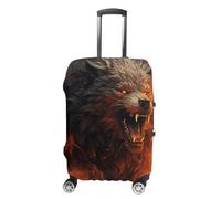 QMNBTES Housse de bagage à main, motif loup sauvage dans le feu, housse de protection pour bagages de voyage, approuvée par la TSA, protection élastique, anti-rayures et lavable, convient aux valises
