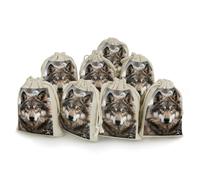 QMNBTES Lmage of Wolf in the Snow Lot de 8 sacs cadeaux en mousseline avec cordon de serrage - Petits sacs cadeaux en tissu avec cordon de serrage