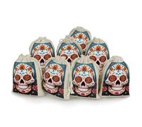 QMNBTES Lot de 8 sacs cadeaux colorés en mousseline avec cordon de serrage en forme de tête de mort en sucre