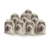 QMNBTES Lot de 8 sacs cadeaux en mousseline avec cordon de serrage en forme de chat siamois - Petits sacs cadeaux en tissu avec cordon de serrage