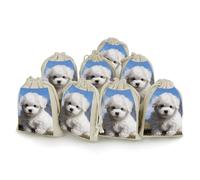 QMNBTES Lot de 8 sacs cadeaux en mousseline avec cordon de serrage Motif chien bichon frisé Petit sac cadeau en tissu Sacs cadeaux en tissu Sacs cadeaux avec cordon de serrage