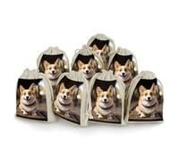 QMNBTES Lot de 8 sacs cadeaux en mousseline avec cordon de serrage Motif chien Corgi
