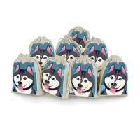 QMNBTES Lot de 8 sacs cadeaux en mousseline avec cordon de serrage Motif chien Husky