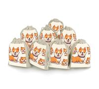 QMNBTES Lot de 8 sacs cadeaux en mousseline avec cordon de serrage Motif chien Shiba Inu
