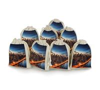 QMNBTES Lot de 8 sacs cadeaux en mousseline avec cordon de serrage Motif paysage de New York