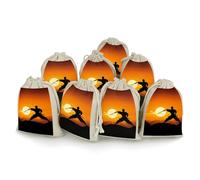 QMNBTES Lot de 8 sacs cadeaux en mousseline avec cordon de serrage Motif silhouette de karaté