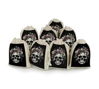 QMNBTES Lot de 8 sacs cadeaux en mousseline avec cordon de serrage Motif tête de mort dans l'obscurité