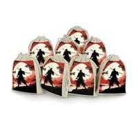 QMNBTES Lot de 8 sacs cadeaux Samurai avec cordon de serrage en mousseline - Petits sacs cadeaux en tissu - Sacs cadeaux en tissu - Sacs cadeaux avec cordon de serrage
