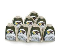 QMNBTES Spear Falcon Lot de 8 sacs cadeaux en mousseline avec cordon de serrage Motif aigle blanc