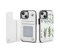 QMNBYKP Étuis portefeuille pour iPhone 13 Mini, basilic, thym, aneth et romarin imprimés étui de téléphone en cuir avec emplacements pour cartes
