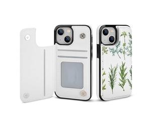 QMNBYKP Étuis portefeuille pour iPhone 13 Mini, basilic, thym, aneth et romarin imprimés étui de téléphone en cuir avec emplacements pour cartes