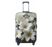 QMNEHJ Housse de bagage de voyage avec bouquet de lys blancs - Housse de protection élastique anti-rayures - Étanche - Convient aux valises de 45,7 à 81,3 cm, Noir , L
