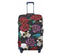QMNEHJ Housse de bagage de voyage avec motif tête de mort et fleurs - Élastique - Anti-rayures - Étanche - Convient aux valises de 45,7 à 81,3 cm, Noir , S