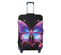 QMNEHJ Housse de protection pour bagages de voyage avec motif papillon violet et élastique anti-rayures pour valises de 45,7 à 81,3 cm, Noir , S