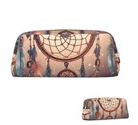 QMNEHJ Trousse à crayons de grande capacité en cuir synthétique avec attrape-rêves amérindien, petite pochette à fermeture éclair, trousse esthétique, jolie boîte à crayons, trousse de maquillage