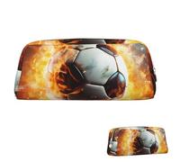 QMNEHJ Trousse à crayons de grande capacité en cuir synthétique avec ballon de football brûlé - Petite pochette à fermeture éclair - Esthétique - Trousse de maquillage portable pour homme et femme