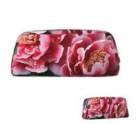 QMNEHJ Trousse à crayons de grande capacité en cuir synthétique avec belle fleur de pivoine, petite fermeture éclair, pochette esthétique, trousse de maquillage portable pour homme et femme, Argenté