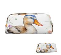 QMNEHJ Trousse à crayons de grande capacité en cuir synthétique avec fermeture éclair - Motif canard aquarelle - Petite pochette de papeterie esthétique - Pochette de maquillage portable pour homme et