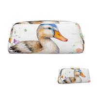 QMNEHJ Trousse à crayons de grande capacité en cuir synthétique avec fermeture éclair - Motif canard aquarelle - Petite pochette de papeterie esthétique - Pochette de maquillage portable pour homme et