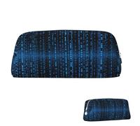 QMNEHJ Trousse à crayons de grande capacité en cuir synthétique avec matrice binaire bleue, petite pochette à fermeture éclair, esthétique, trousse de maquillage portable pour homme et femme, Argenté