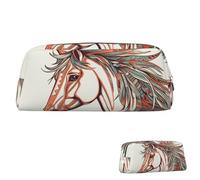 QMNEHJ Trousse à crayons de grande capacité en cuir synthétique avec motif Cupidon, flèche, cheval d'amour, petite pochette à fermeture éclair, esthétique, trousse de maquillage portable pour homme et